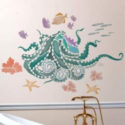 Octopus's Garden Wall Art Stencil - Stencils For Affordable Room Makeover Aquatic Great Nursery - thumbnail 1