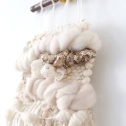 Gold Sequin Fiber Art Wall Hanging Handspun Yarn Woven Decoration - thumbnail 3