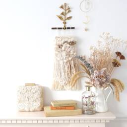 Gold Sequin Fiber Art Wall Hanging Handspun Yarn Woven Decoration - thumbnail 2