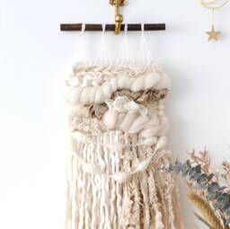 Gold Sequin Fiber Art Wall Hanging Handspun Yarn Woven Decoration