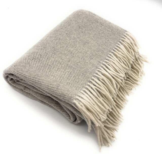 Recycled Wool Herringbone Throw - Grey Medium, Large Cozy Blanket - image 1