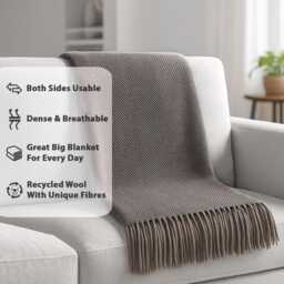 Recycled Wool Herringbone Throw - Grey Medium, Large Cozy Blanket - thumbnail 3