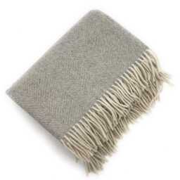 Recycled Wool Herringbone Throw - Grey Medium, Large Cozy Blanket - thumbnail 2