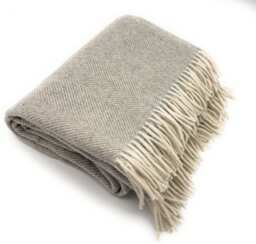 Recycled Wool Herringbone Throw - Grey Medium, Large Cozy Blanket - thumbnail 1