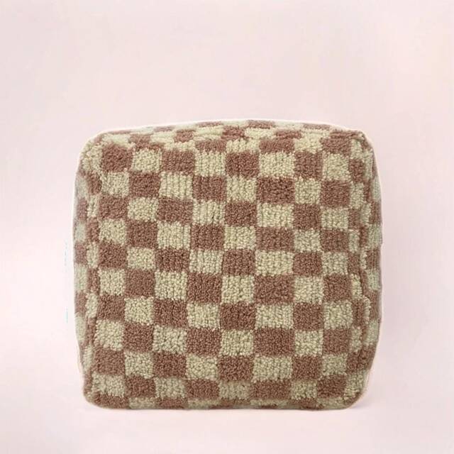 Pink Moroccan Checkered Wool Pouf Bohemian Floor Cushion Ottoman - Unstuffed - image 1