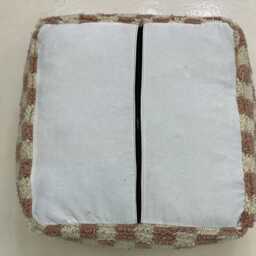 Pink Moroccan Checkered Wool Pouf Bohemian Floor Cushion Ottoman - Unstuffed - thumbnail 2