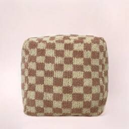 Pink Moroccan Checkered Wool Pouf Bohemian Floor Cushion Ottoman - Unstuffed - thumbnail 1