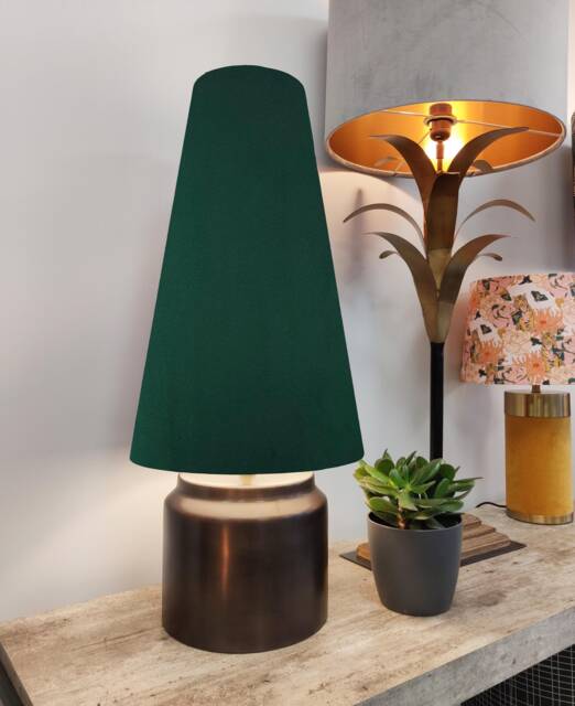 Green Extra Tall Cone Lampshade in Velvet Conical Fat Lamp Shade, 50cm Height - image 1