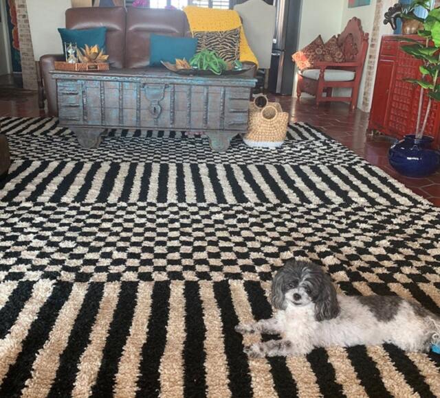 Custom Handmade Moroccan Rug - Black & White Checkerboard Striped Beni Ourain Carpet Modern Geometric Berber Wool Living Room Decor - image 1