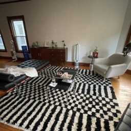 Custom Handmade Moroccan Rug - Black & White Checkerboard Striped Beni Ourain Carpet Modern Geometric Berber Wool Living Room Decor - thumbnail 4