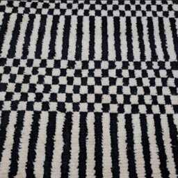 Custom Handmade Moroccan Rug - Black & White Checkerboard Striped Beni Ourain Carpet Modern Geometric Berber Wool Living Room Decor - thumbnail 2