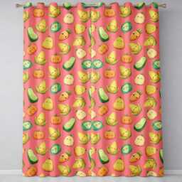 Cute Kawaii Autumn Vegetables Corn Pumpkin Carrot Coral Seamless Pattern Readymade Eyelet Ring Top Thermal 100% Blackout Curtains - thumbnail 2