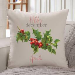 Personalised Birth Flower Cushion/December Holly Floral Design Birthday 30Th, 40Th, 50Th, 60Th, 70Th Gift For Her - thumbnail 1