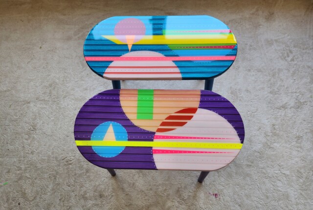 Handmade Wooden Resin Coffee Tables, Boho Abstract End Table Set - image 1