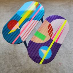 Handmade Wooden Resin Coffee Tables, Boho Abstract End Table Set - thumbnail 4