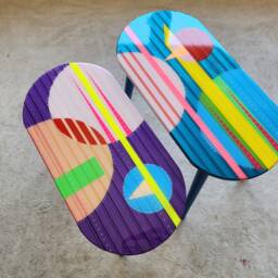 Handmade Wooden Resin Coffee Tables, Boho Abstract End Table Set - thumbnail 2
