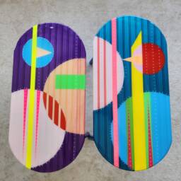 Handmade Wooden Resin Coffee Tables, Boho Abstract End Table Set - thumbnail 3