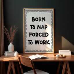 Born To Nap Forced Work Print - Preppy Wall Art, Funny Girly Prints, Napping Print, Office Workspace Y2K - thumbnail 3