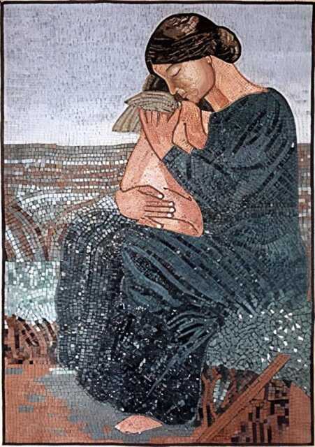 Woman With An Angel Marble Mosaic Mural