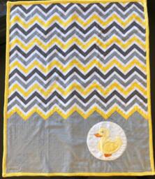 Handmade Modern Baby Minky Blanket Gray & Yellow Ducky - thumbnail 1