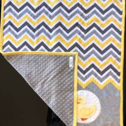Handmade Modern Baby Minky Blanket Gray & Yellow Ducky - thumbnail 2