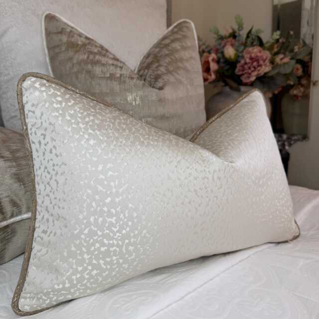 Crater Cushion Cover in Ivory With Luxury Contrasting Gold Piping, Bespoke Pillow Cover For Interior Designer, All Sizes - image 1