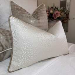 Crater Cushion Cover in Ivory With Luxury Contrasting Gold Piping, Bespoke Pillow Cover For Interior Designer, All Sizes - thumbnail 3