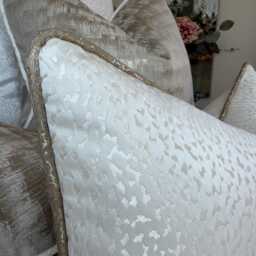 Crater Cushion Cover in Ivory With Luxury Contrasting Gold Piping, Bespoke Pillow Cover For Interior Designer, All Sizes - thumbnail 2