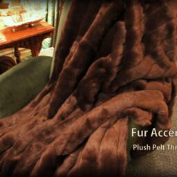 Fur Accents Faux Fur Throw Blanket/Sable Brown Channel Mink - thumbnail 2