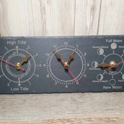 Laser Engraved Time, Tide & Moon Phase Slate Wall Clock 30cm X 12cm - thumbnail 3