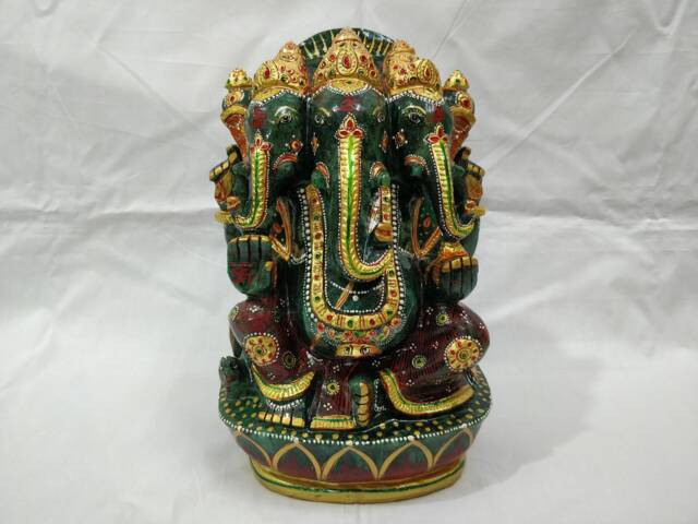 Green Jade Ganesh, Three Face Gemstone Religious Artifacts, Home Decor Statues, Prayer Idols, Spiritual Gifting, Gem Idols, Fine Art - image 1