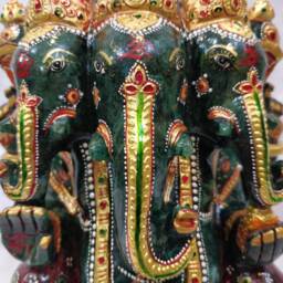 Green Jade Ganesh, Three Face Gemstone Religious Artifacts, Home Decor Statues, Prayer Idols, Spiritual Gifting, Gem Idols, Fine Art - thumbnail 4