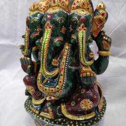 Green Jade Ganesh, Three Face Gemstone Religious Artifacts, Home Decor Statues, Prayer Idols, Spiritual Gifting, Gem Idols, Fine Art - thumbnail 3