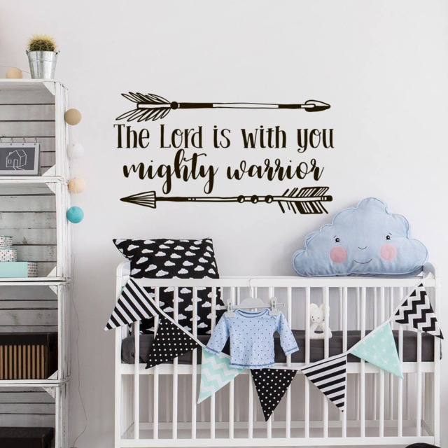 Religious Nursery Wall Decal The Lord Is With You Mighty Warrior - Bible Verse Scripture Boys Room Children Decor #184 - image 1