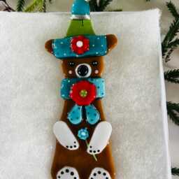 Cute Bear Fused Glass Christmas Decoration, Fused Glass Ornament, Cornwall, Cornish - thumbnail 2