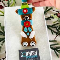 Cute Bear Fused Glass Christmas Decoration, Fused Glass Ornament, Cornwall, Cornish - thumbnail 3