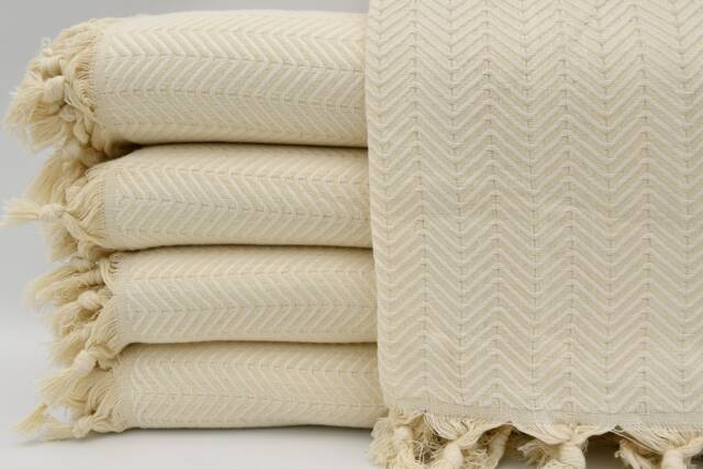 "Natural Blanket, Turkish Throw, Throw Blanket, Turkishj Bedspread, Towel Cover, Bed Cover, Cream Blanket, 75""x91" - image 1