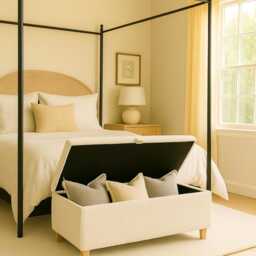 Handmade Boucl?? Storage Ottoman End-Of-Bed Bench, Teddy Soft Tall With Wooden Oak Feet - thumbnail 3