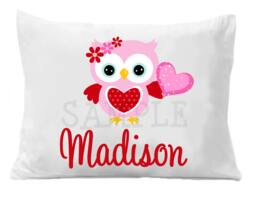 Valentines Owl Personalized Pillow Case Boys Or Girls - thumbnail 1