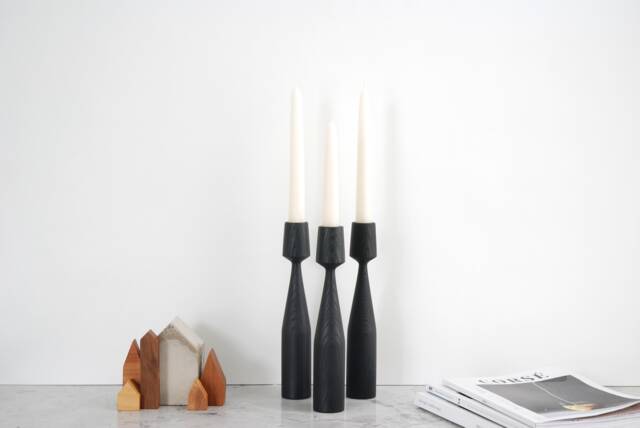 Ash Wood Candleholder Set Of 3 Albert Handturned Candlesticks For Hygge Decor. Minimalist Candle Holder Table Decor - image 1