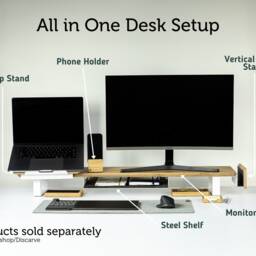 Dual Monitor Stand For Desk - Wooden Riser Walnut Shelf Home Office Accessories Gift For Him - thumbnail 2