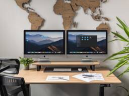 Dual Monitor Stand For Desk - Wooden Riser Walnut Shelf Home Office Accessories Gift For Him - thumbnail 1