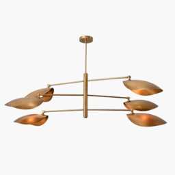 1950S Modern Mid Century Handmade Linear Brass Fixture Six Shade Three Ceiling Pendant Chandelier Light - thumbnail 2