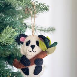 Felt Panda Holding Bamboo Christmas Ornament, Fair Trade Made in Nepal, Biodegradable Ornament - thumbnail 2