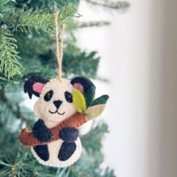 Felt Panda Holding Bamboo Christmas Ornament, Fair Trade Made in Nepal, Biodegradable Ornament - thumbnail 1