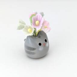 Cute Handmade Ceramic Cat Vase. Tiny Kitty Adorable Figurine. Cat Lover Gift. Small-Batch Ceramics. Hand-Painted Pottery - thumbnail 2
