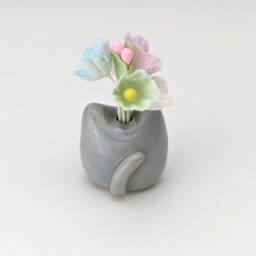 Cute Handmade Ceramic Cat Vase. Tiny Kitty Adorable Figurine. Cat Lover Gift. Small-Batch Ceramics. Hand-Painted Pottery - thumbnail 3