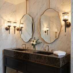 Luxury Suspended Brass Mirror - Ceiling Mounted Gold Bathroom Mirrors - thumbnail 2