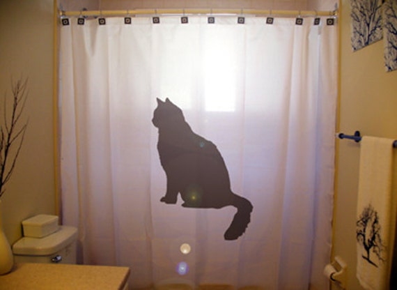 Black Cat Fabric Shower Curtain, Feline Bathroom Decor - image 1