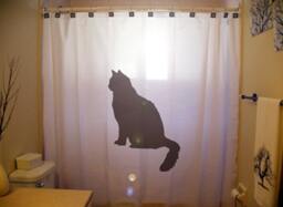 Black Cat Fabric Shower Curtain, Feline Bathroom Decor - thumbnail 1